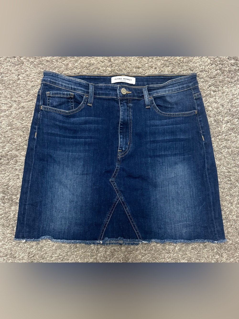 EUC Women’s Flying Monkey Platinum Cut-Off Jean Skirt, Size 32